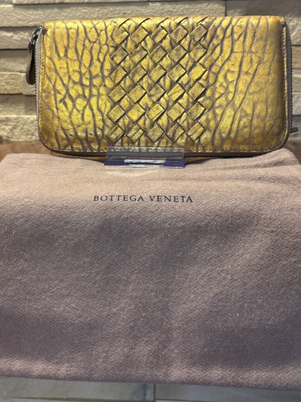 Bottega Veneta Metallic Gold Intrecciato Leather Zip-Around Wallet